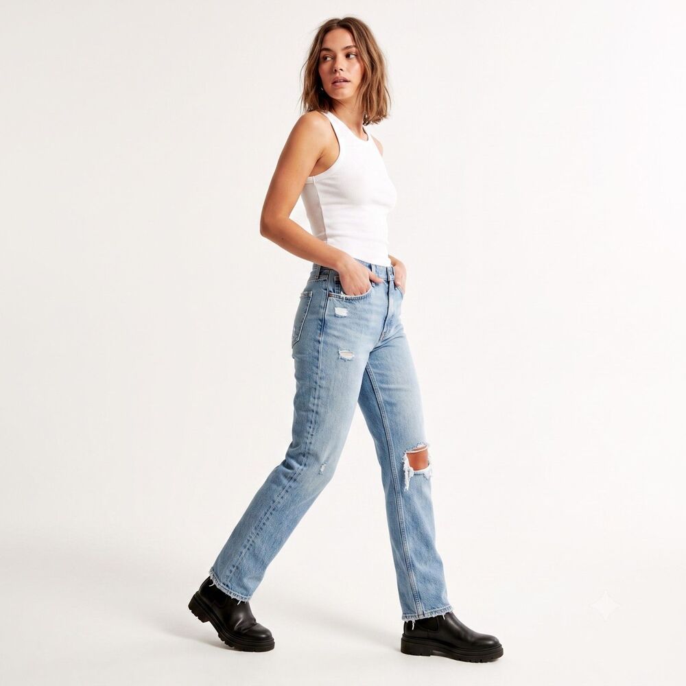 👖 Abercrombie & Fitch 90s Straight Low Rise Distressed Jeans 27 4R